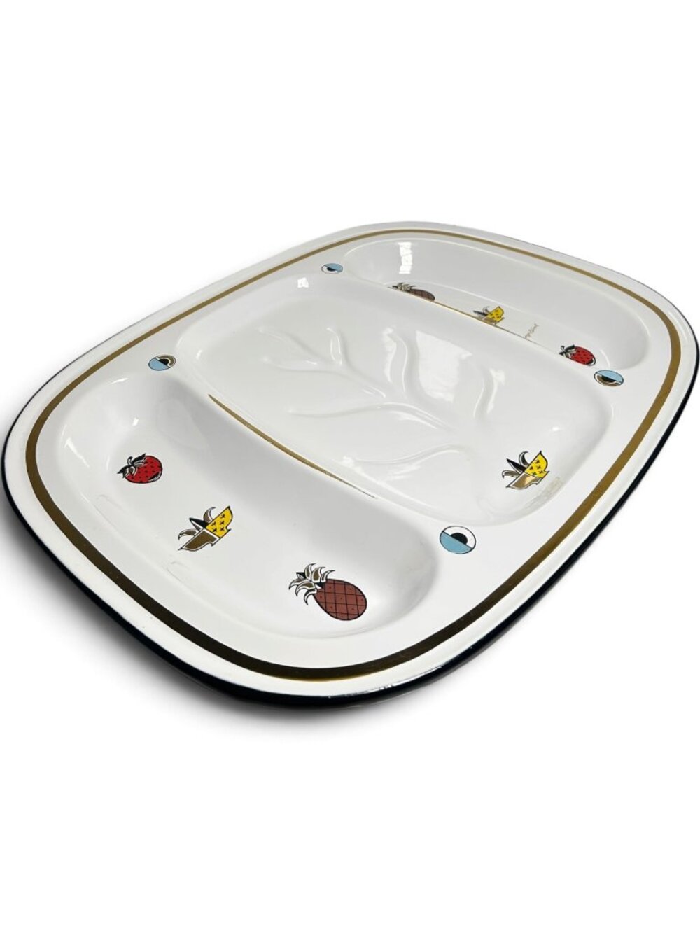 Georges Briard Ambrosia Enamel Divided Serving Tray Fruit Gold Rim 1960s Vintage - Picture 6 of 10
